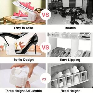 Adjustable Foldable Double Layer PP Dustproof Fashionable <b>Shoe</b> Support <b>Rack</b> Slots Organizer for Living Room Wardrobe Bathroom - Product Image 5