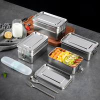 Boîte à bento double compartiment en acier inoxydable 304, écologique, hermétique, durable, anti-fuite, compatible micro-ondes et chauffable