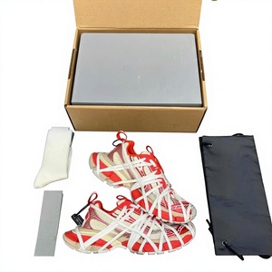 Men Women Red <b>White</b> Chunky Trail Sneakers Breathable Mesh Upper <b>Lace</b> Up Thick Rugged Sole Non Slip Casual Balenciagainges - Product Image 1