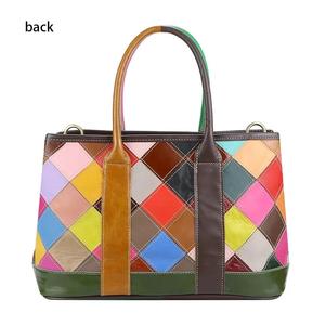 AndoBag Colorblock Patchwork <b>Tote</b> <b>Bags</b>, Genuine Leather Satchel Purse, Luxury Top Handle Shoulder <b>Bag</b> for Women 1728 - Product Image 2