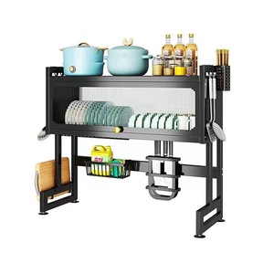 Lavabo üzerinde bulaşık kurutma rafı büyük bulaşık kurutma rafı Flip kapı paslanmaz çelik bulaşık damlalıklı mutfak lavabo organizatör - Product Image 1