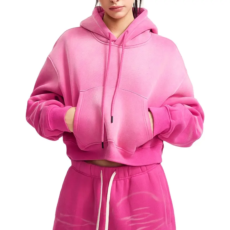 2024 New Fashion Blank Sexy Vintage Sweatshirts Custom DTG Printing Short Length Pullover Acid Wash Hoodies For Women