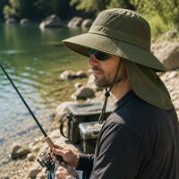 Chapeau de soleil GUORU Premium en tissu éponge vert avec protège-nuque UPF 50+, imperméable, à large bord, respirant, en coton, pour les sports de plein air unisexes