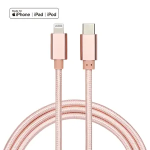 尼龙编织彩色充电线MFi认证的C型至iOS USB 8PIN数据线