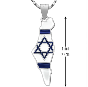 Collier Carte d'Israël Étoile de David juive Pendentif de protection Carte d'Israël Émail blanc et bleu Bijou cadeau - Product Image 4