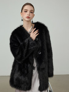 Abrigo de Piel Sintética Peluda de Moda para <span class=keywords><strong>Mujer</strong></span>, Chaqueta Gruesa y Cálida de Invierno, Elegante Abrigo de <span class=keywords><strong>Pelo</strong></span> Largo con Cuello Redondo, Prenda Exterior de Piel Artificial Esponjosa - Product Image 3