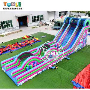 Toboggan gonflable tropical à double piste de 61 pieds de long avec parcours d'obstacles, idéal pour les courses de défi, à vendre - Product Image 3
