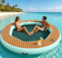 Grand hamac flottant gonflable pour l'eau, île de détente ronde pour piscine avec centre en maille et porte-gobelets pour lac, plage, yacht