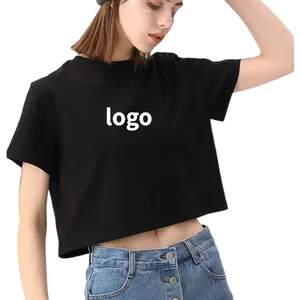 Benutzer definiertes Design Logo Schweres Gewicht Einfarbige Grafik Baby T-Shirts Baumwolle Jersey Croptop für Frauen