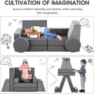 Sofá infantil con bloques de construcción, tela de espuma de alta elasticidad, 3 plazas, para mayores de 2 años, muebles de juego para sala de estar - Product Image 3