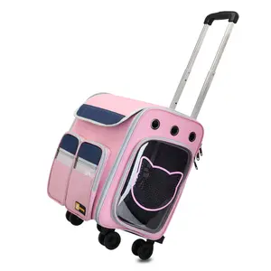 Transportador de ruedas para mascotas, bolsa de transporte de viaje para perros y gatos, mochila de equipaje rodante, bolsas de viaje para cochecito, 2021