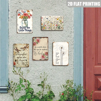 Juego de Letreros Metálicos con Diseño Floral Inspirador, Decoración Rústica de Pared para Casa de Campo