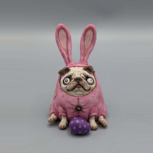 Halloween resina Pug scultura Pug Dog figurine Halloween decorazione natalizia scultura animale statua d'arte - Product Image 2