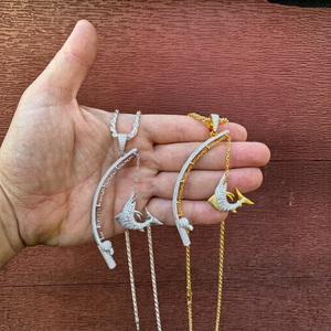 Hiphop Shark Pendant Necklace With Zircon Inlay Gold Plated Alloy Chain Unisex Animal Theme Jewelry Gift - Product Image 1
