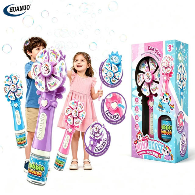 Plastic Bubble Machine Windmill Toys for Kids Magic Light up Bubble Wand Blowing Set Automatic 6 Holes Bubble Gun Baby's Gift