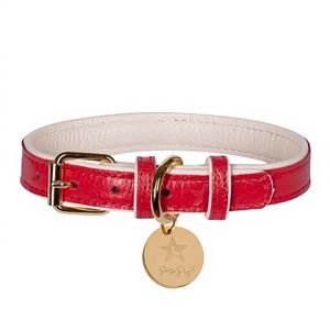 Collar de Perro Hecho a Mano en Cuero Genuino - Elegante para Perros Pequeños y Grandes, Regalo de Alta Calidad en Rojo/Marfil - Product Image 1