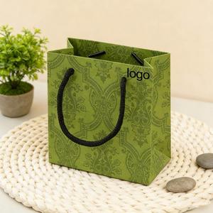 Factory Direct Customizable Free Design Green Damask Paper <b>Gift</b> <b>Bag</b> With Handle Eco-Friendly Ideal for Jewelry Packaging - Product Image 1