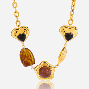 Collar de resina de diseño con dijes de flores y engaste de bisel para mujer, joyería de regalo. - Product Image 1