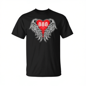 Camiseta con diseño de corazón con alas Angel Number 888, camiseta promocional negra para hombre - Product Image 2