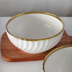 Tazón Nórdico de Porcelana Blanca de 6 Pulgadas, Elegante Borde Dorado, Tazón de Cerámica para Postre, Diseño Moderno en Espiral, <span class=keywords><strong>Vajilla</strong></span> para Ensaladas para Fiestas - Product Image 6