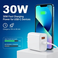 Pengisi Daya Dinding PD30W Dual Port, USB A+Type C Pengisi Daya Cepat untuk Ponsel, Adaptor Pengisi Daya dengan Colokan US EU untuk Ponsel dan Tablet