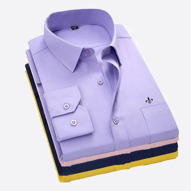 Oxford Men Long Sleeved Shirt Slim Fit Design Solid Business Casual Dress Shirt Male Social Brand Men Clothing