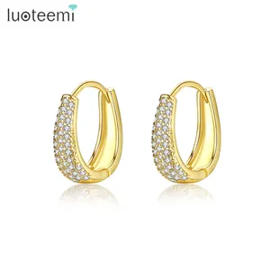 LUOTEEMI Huggie Diamond Erring Jewelry Woman Earing Golden 24K Iced Out Cubic Gold Plated Hoop Earring
