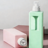 Bouteille de détergent à lessive carrée avec poignée en PE, logo personnalisé, 1,25 L, 1250 ml, distributeur, soins personnels, gel douche, bouteille en plastique