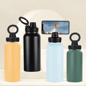 Botella de agua de gimnasio de acero inoxidable magnética de doble pared sin BPA con soporte magnético para teléfono móvil