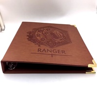 Reliure à 3 anneaux en forme de D, format A4, en cuir PU marron personnalisé, 2 pouces, avec motif en relief