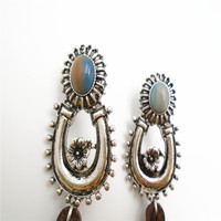 Boucles d'oreilles pendantes rustiques style western concho, tendance, turquoise, pour femme, en alliage plaqué argent antique
