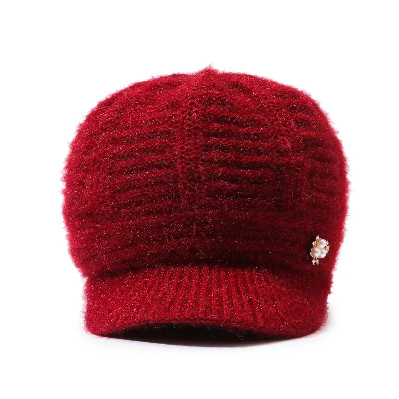 Custom Winter Warm Hats Women Winter Outdoor Warm Knitted Hats Slouchy Wool Beanie Hat With Visor