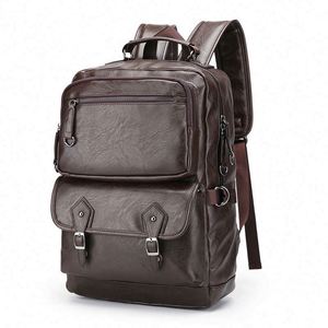 Free Sample 2021 crossover PU leather waterproof <b>computer</b> notebook USB backpack business laptops <b>bags</b> for men - Product Image 1