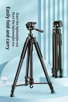 Trépied pliable avec anneau lumineux pour smartphone, appareil photo reflex numérique, support rotatif en alliage réglable de 1,7 m, avec support de téléphone à distance, clip, sac de transport