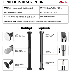 Aroddy 0.7-1.2m ống màu đen quần áo móc áo 1 inch đường kính plegable Tủ 25mm giá ray thanh treo tủ quần áo phần cứng - Product Image 2