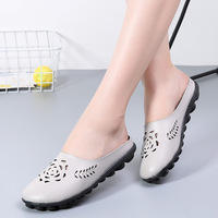 Nouvelles mules plates ajourées à bout ouvert pour femme, grande taille, en cuir véritable, tendance mode printemps-automne 2025