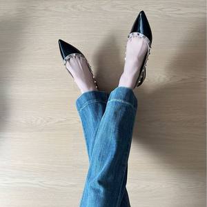 Zapatos de Tacón de Aguja MIDO 00095 ~5cm de Altura, Estilo Francés, Poco Profundos, de Charol Suave, Forro de Piel de Oveja, Suela de Goma, de Una Sola Pieza - Product Image 3