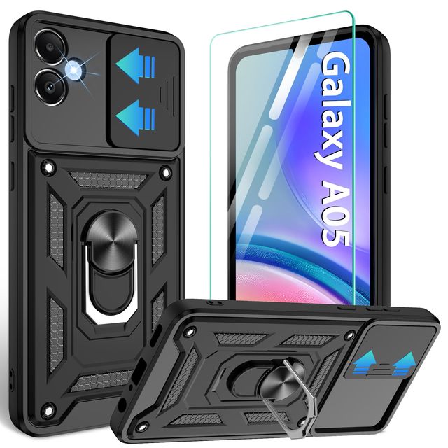 Slide Camera Cover for Samsung Galaxy A05 A05S A15 A25 A35 A55 5G Luxury Rugged 360 Rotation Ring Kickstand Cell Phone Case