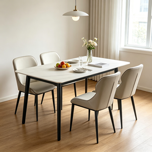 Table à manger rectangulaire moderne avec plateau en pierre frittée, 6 places, avec pieds en métal et chaises en cuir PU pour la salle à manger à domicile - Product Image 4