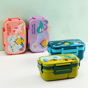 Lớn <span class=keywords><strong>1.3L</strong></span> nhựa niêm phong thực phẩm đóng gói hộp lưu trữ với chia midded khay sinh viên PP khóa 6 lưới Hộp Ăn Trưa với dao kéo - Product Image 4