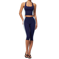 Set Yoga Wanita 2 Potong Warna-Warni Patchwork, Legging Capri Pinggang Tinggi, Sport Bra Racerback, Pakaian Olahraga Pengangkat Bokong