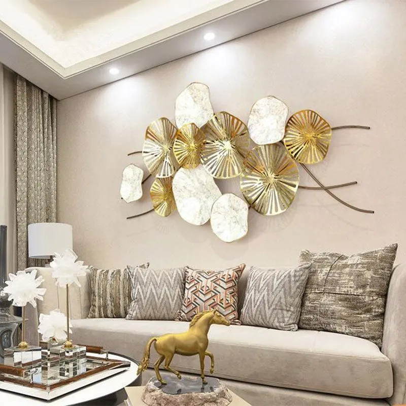 Luxury style home bedroom 3d decoration round leaves gold wall art decor metal