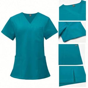 Conjunto de Uniformes Médicos Unisex de Manga Corta con Cuello en V y Bolsillos, Pantalones de Enfermería, Uniformes de Hospital, 100% Fibra de Bambú - Product Image 3