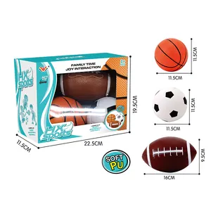 Set Bola Mainan Mini 3 Pak, Set Bola Basket PU Sepak Bola, Olahraga Rugby, Permainan Luar Ruangan untuk Anak-anak