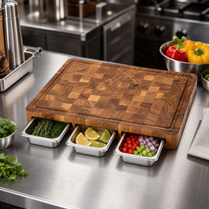 Planche à découper en bois d'acacia à grain transversal avec logo personnalisé, multifonctionnelle, avec plateaux, pour la préparation des repas, idéale pour la cuisine ou comme cadeau, vente en gros - Product Image 2