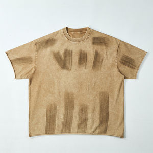 TKAN 179 hommes personnalisé Streetwear en détresse Logo T-Shirt en gros surdimensionné goutte-épaule 100% coton 300 Gsm lavage à l'acide tricoté - Product Image 2