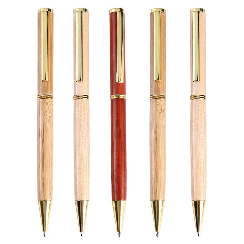 Promosi kustom pena bambu alami terukir pena bolpoin kayu ramah lingkungan dengan Logo