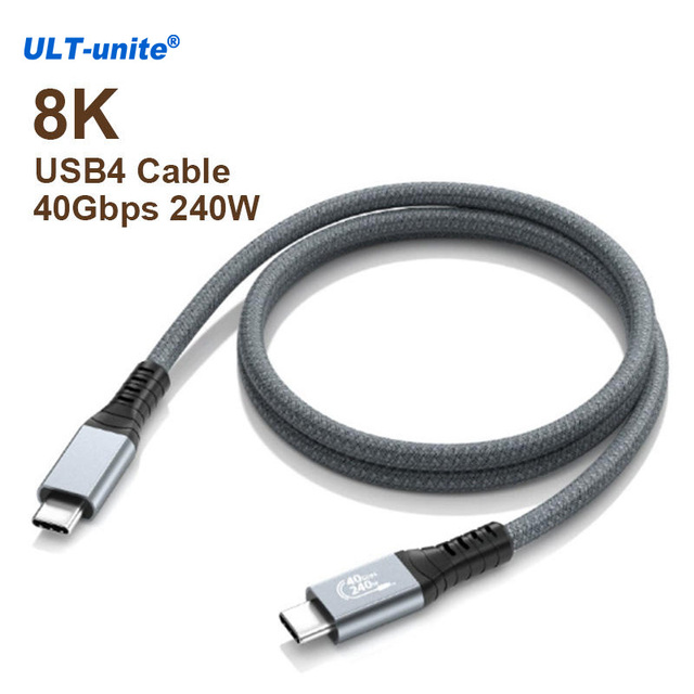 ULT-unite Aluminum Alloy Coaxial 0.2m/0.8m USB4 Gen3 Type-C Cable 40Gbps 240W Fast Charging for Computer Earphone Mobile Phone