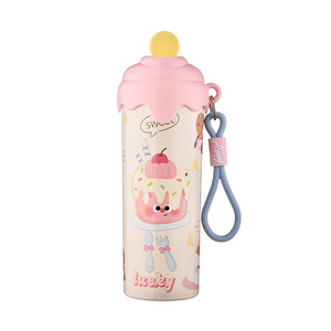 Cute Cartoon Straw Cup 316 Stainless Steel Insulated Ice Cream Tumbler With Carrying Rope Outdoor Sports Water Bottle - Product Image 1