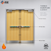 Porte de sortie commerciale à double battant avec barres anti-panique, ferme-portes et plaques de protection pour entrée d'hôpital, d'école ou de bureau